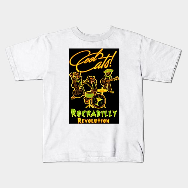 Cool Cats Rockabilly Kids T-Shirt by PLAYDIGITAL2020